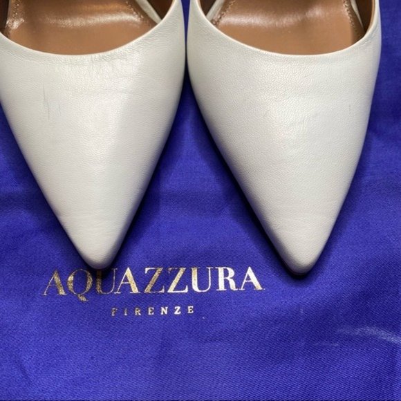Aquazzura Casablanca 105 White Leather Pointed Toe Pumps - Picture 5 of 15